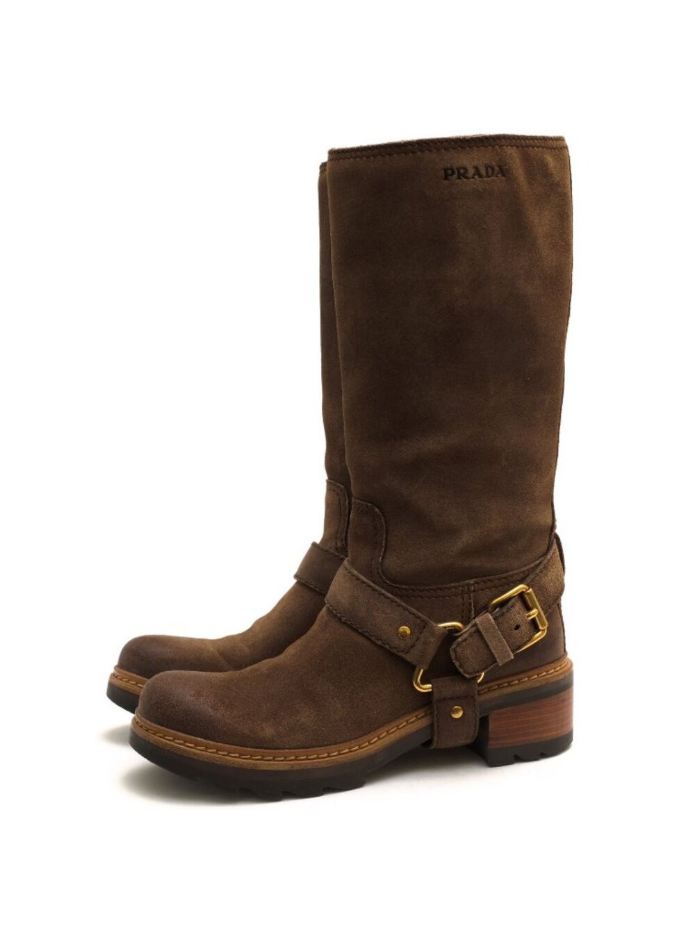 Prada Engineer Boots Shoes Suede Leather Dark Brown Scamosciato Vintage Moro